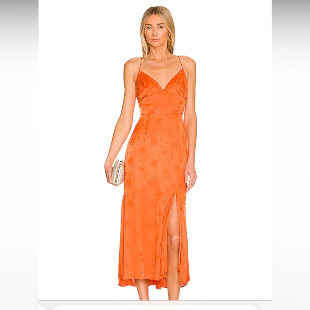 Revolve x Sau Lee Orange Floral Jacquard Dress